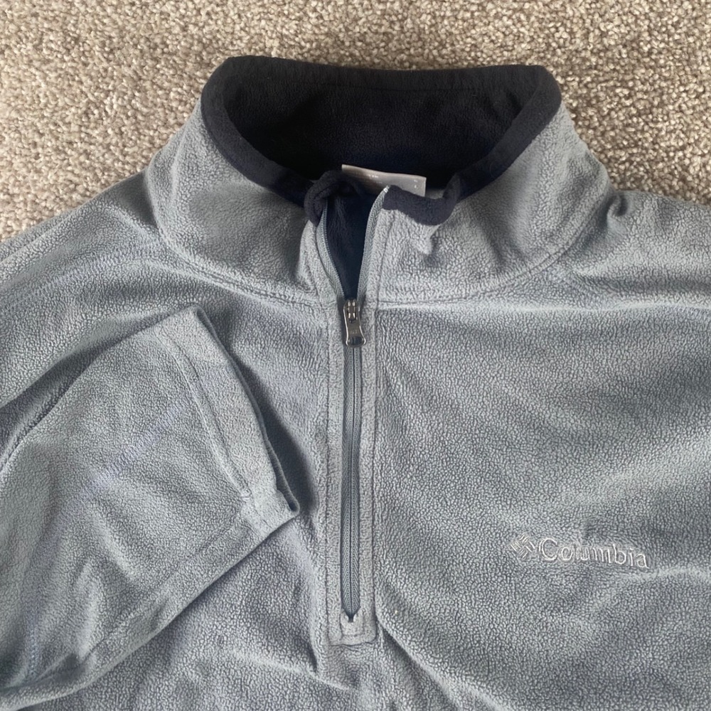 Columbia Mens L Gray Black Colorblock Fleece Quarter Zip Pullover Jacket Preppy